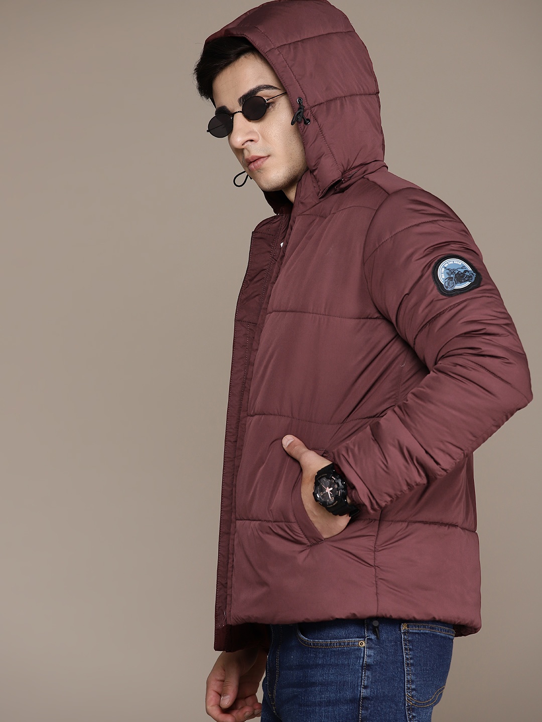 

The Roadster Lifestyle Co. Solid Detachable Hood Padded Jacket, Burgundy