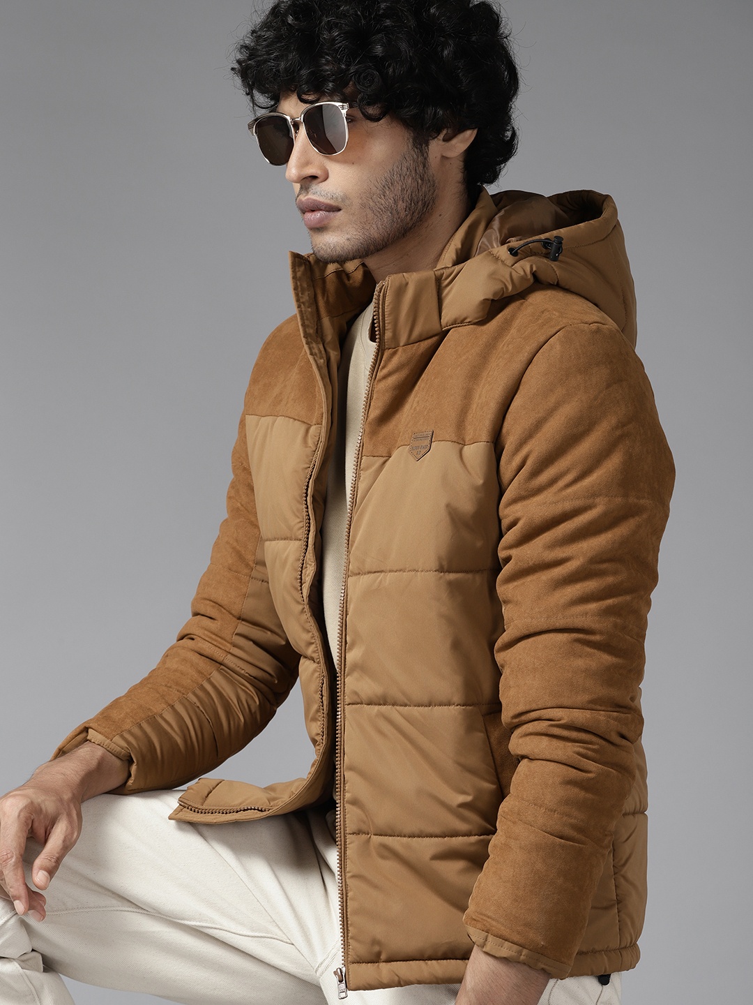 

The Roadster Lifestyle Co. Suede Hooded Padded Jacket, Brown