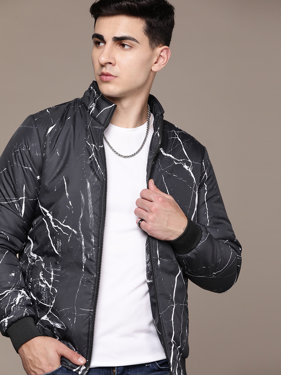 

The Roadster Lifestyle Co. Monochrome Printed Bomber Jacket, Black