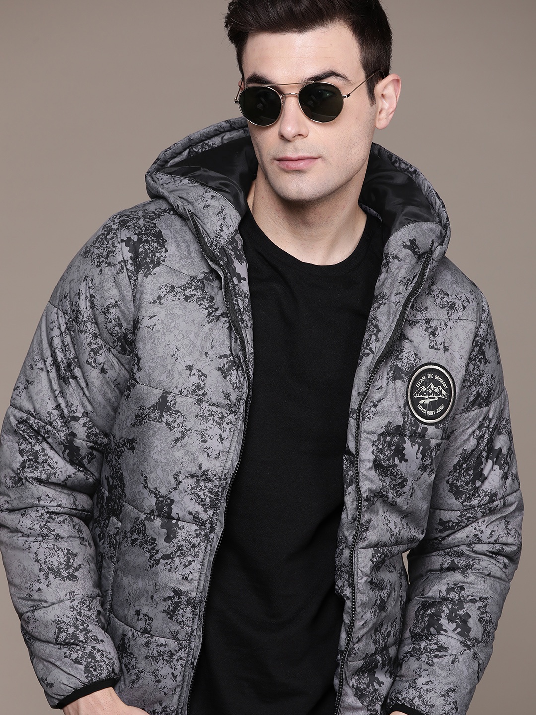 

The Roadster Lifestyle Co. Printed Hooded Padded Jacket, Grey