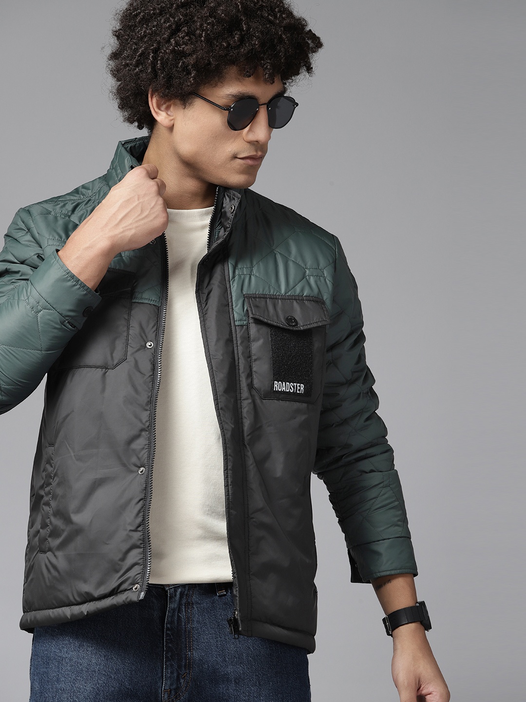 

The Roadster Lifestyle Co. Colourblocked Quilted Jacket, Black