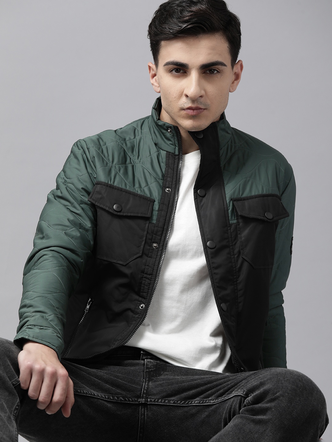 

The Roadster Lifestyle Co. Colourblocked Quilted Jacket, Green