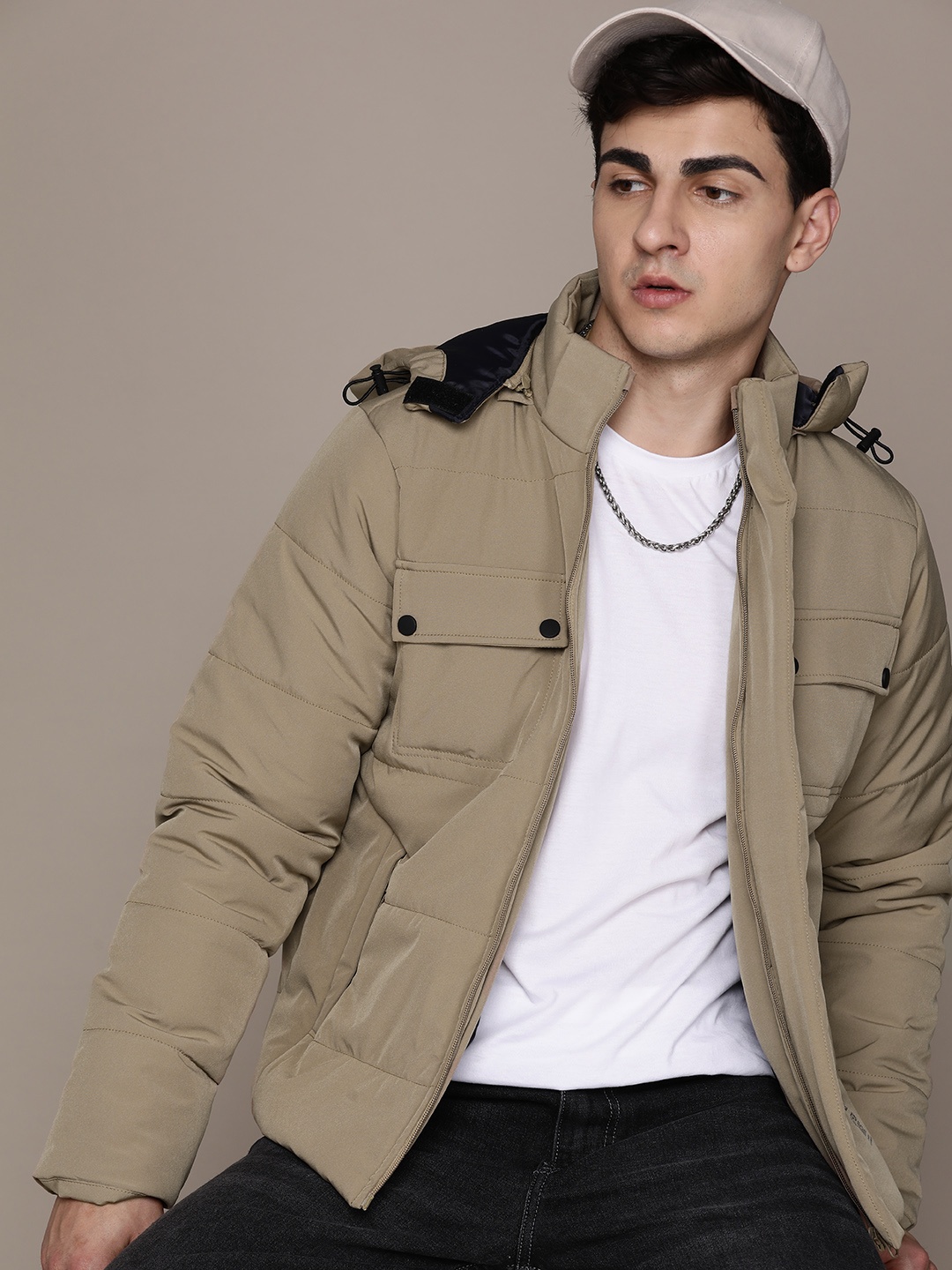 

The Roadster Lifestyle Co. Padded Jacket with Detachable Hood, Khaki