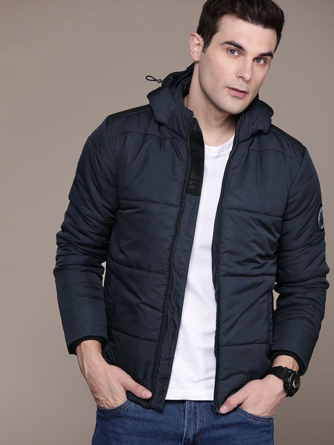 

The Roadster Lifestyle Co. Padded Jacket with Patchwork, Navy blue