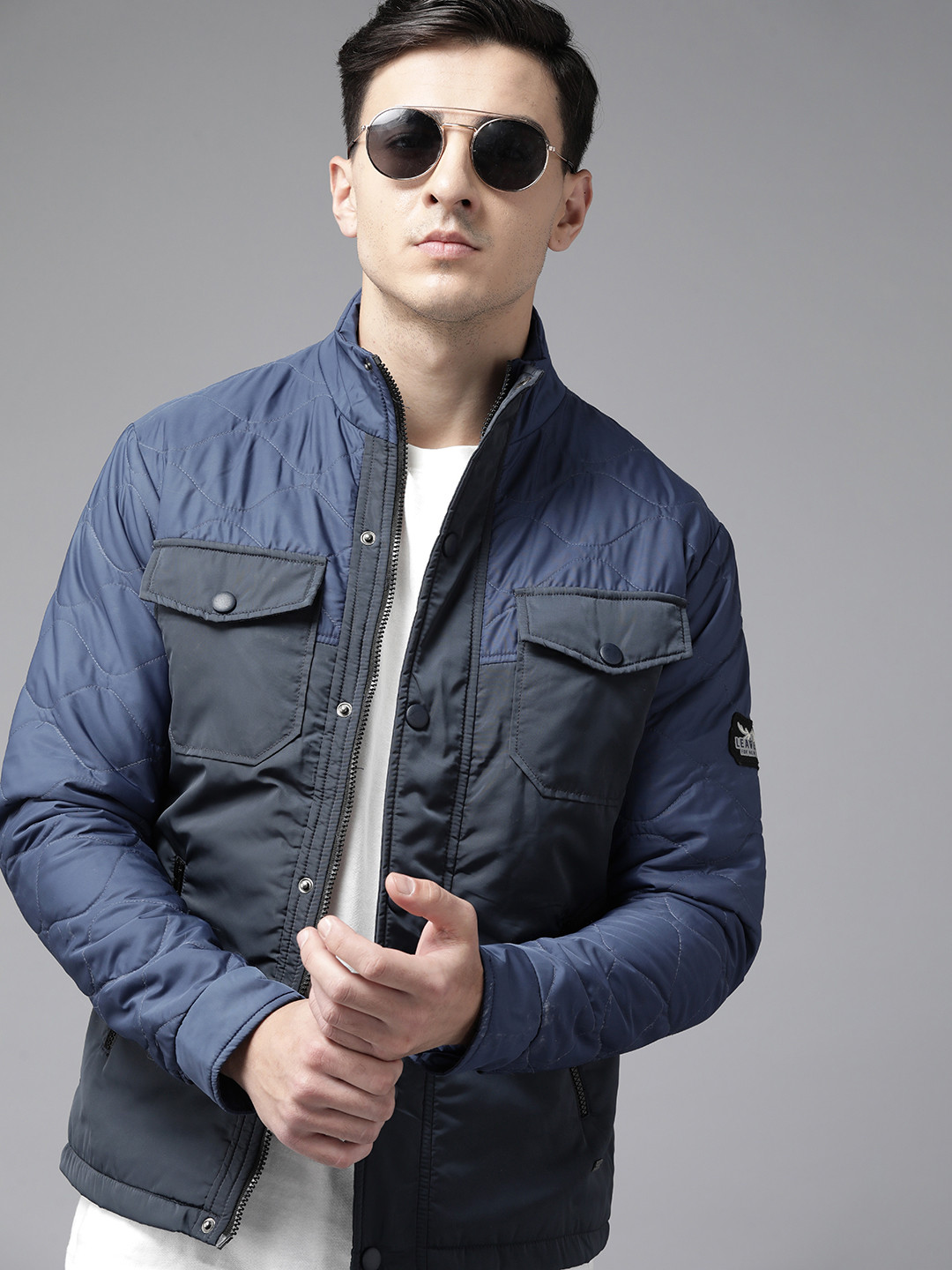 

The Roadster Lifestyle Co. Colourblocked Quilted Jacket, Navy blue