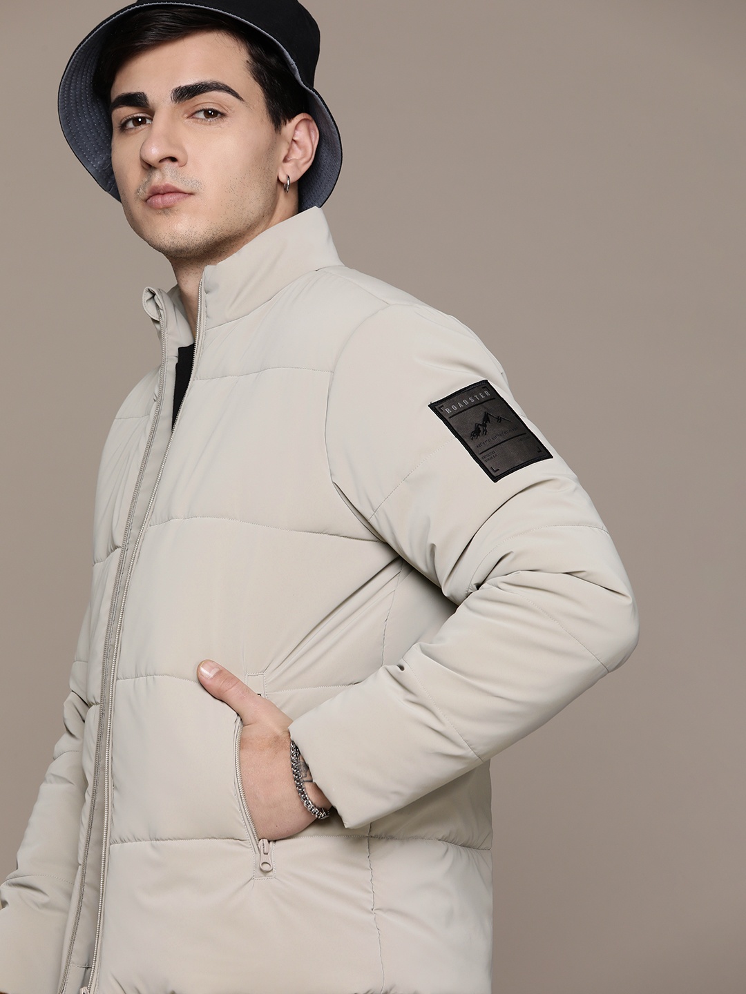 

The Roadster Lifestyle Co. Padded Jacket with Patchwork, Grey