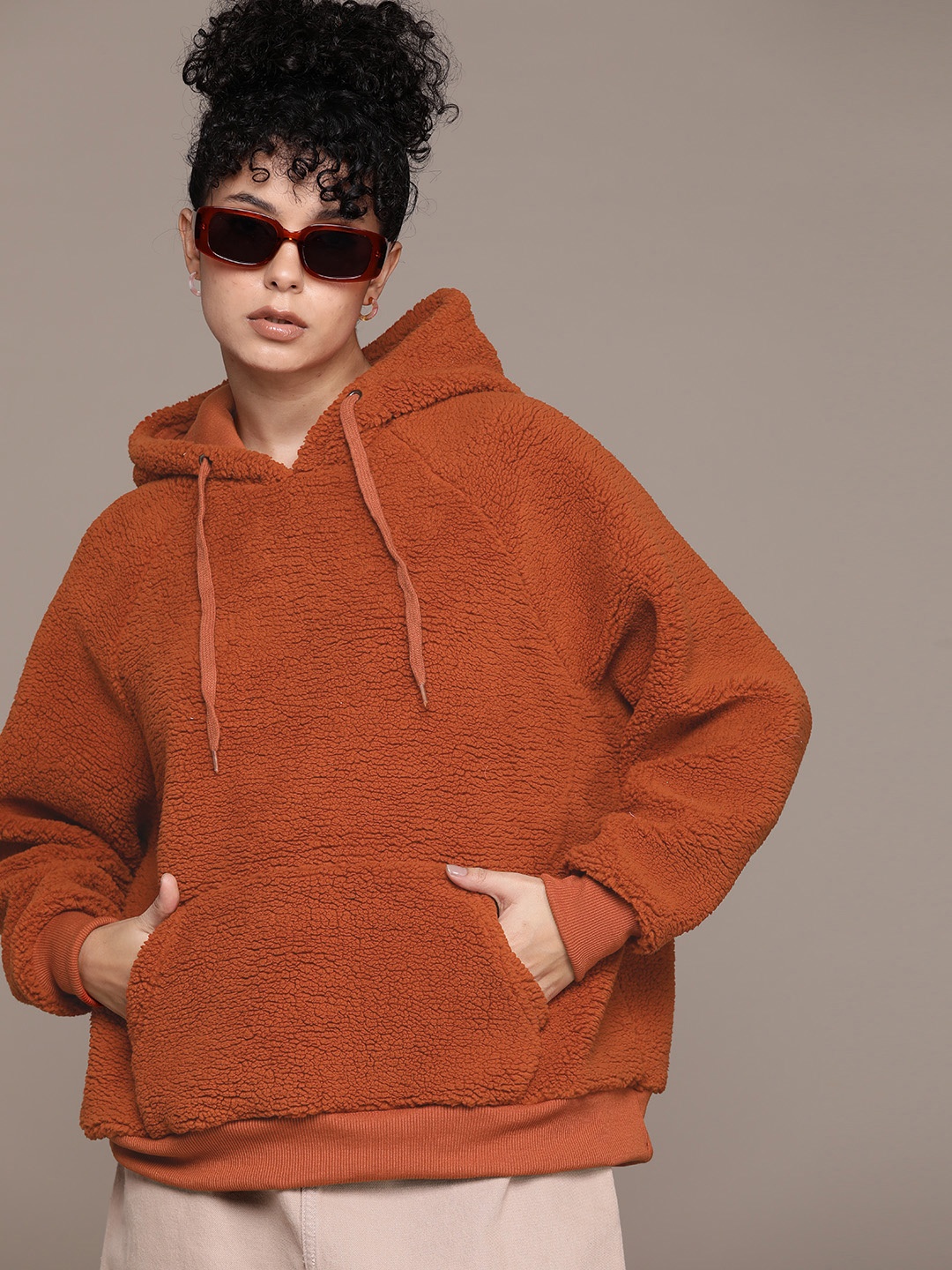 

The Roadster Lifestyle Co. Hooded Oversized Sherpa Sweatshirt, Rust