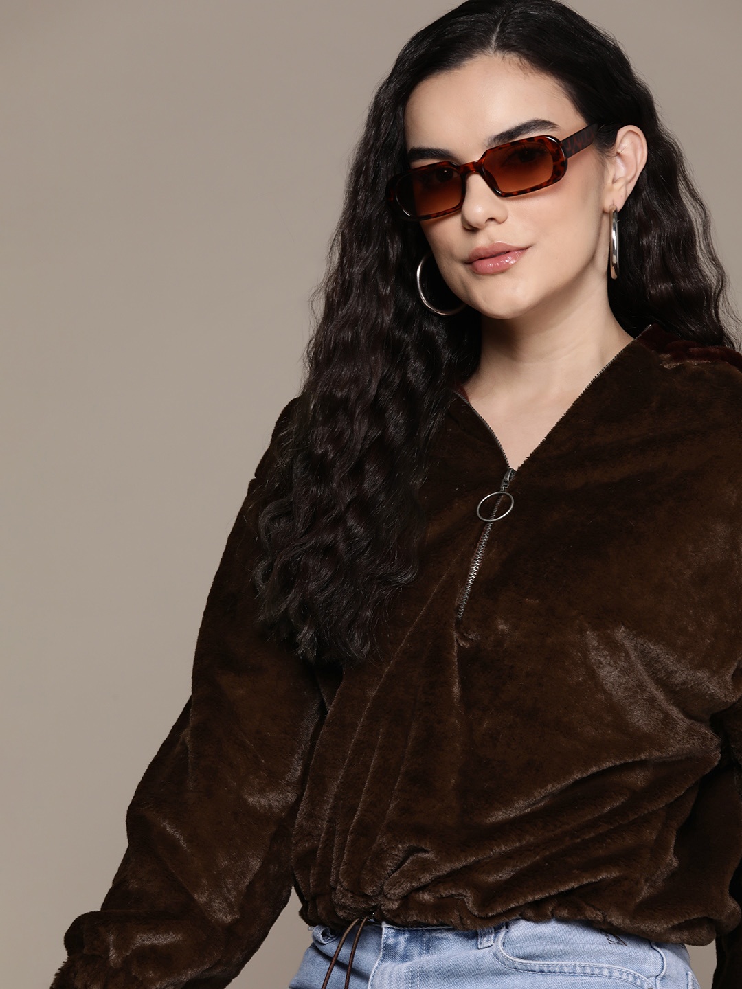 

The Roadster Lifestyle Co. Faux-Fur Detail Oversized Hooded Sweatshirt, Brown