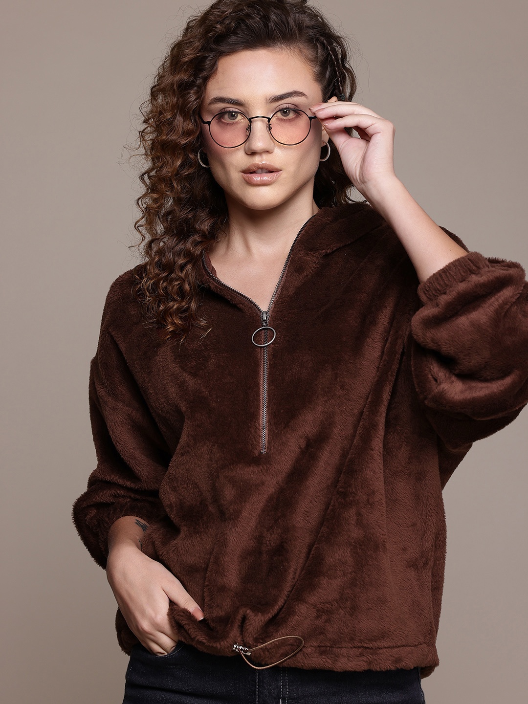 

The Roadster Lifestyle Co. Faux Fur Hooded Sweatshirt, Brown