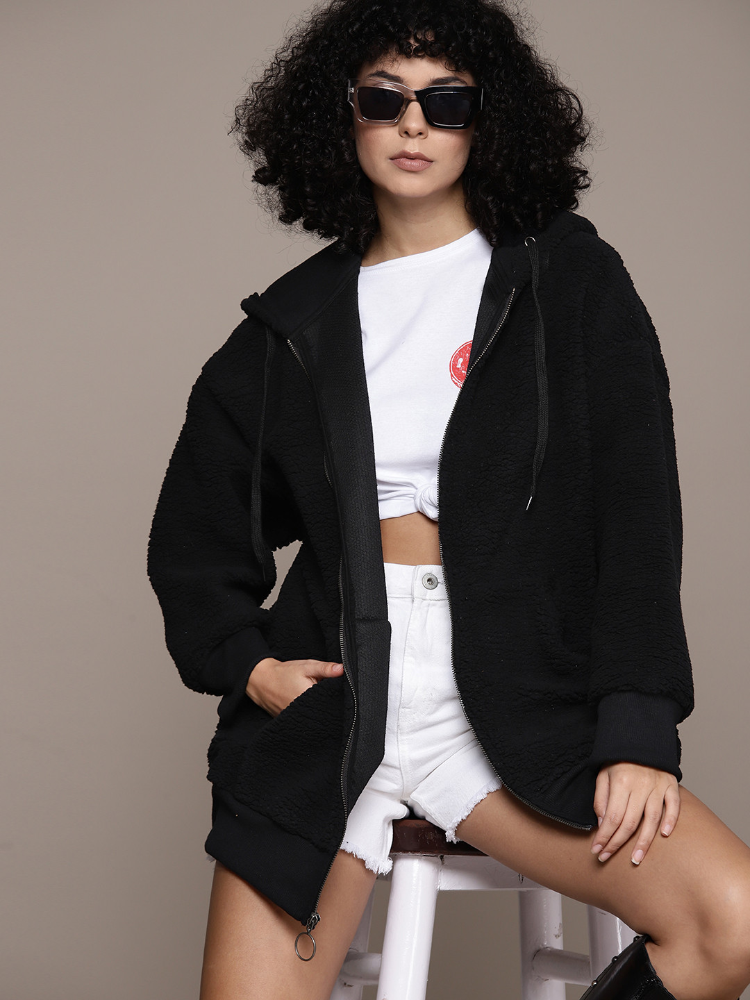 

The Roadster Lifestyle Co. Hooded Sherpa Sweatshirt, Black