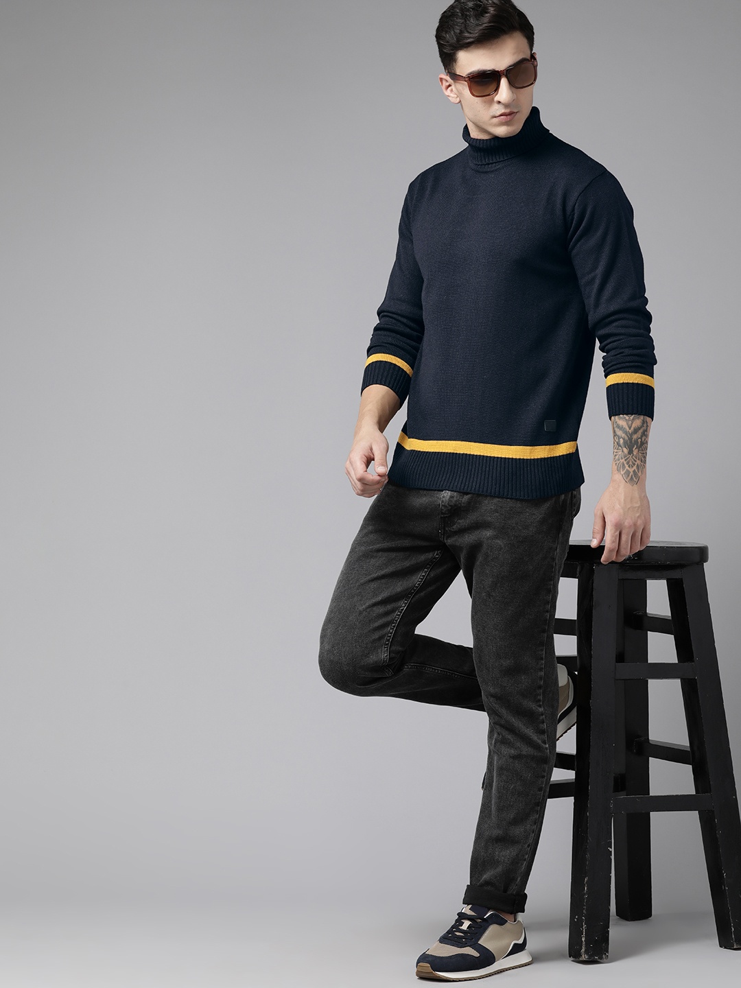 

The Roadster Lifestyle Co. Acrylic Striped Detail Pullover, Navy blue