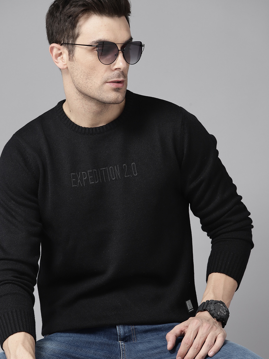 

The Roadster Lifestyle Co. Round Neck Regular Fit Pullover, Black