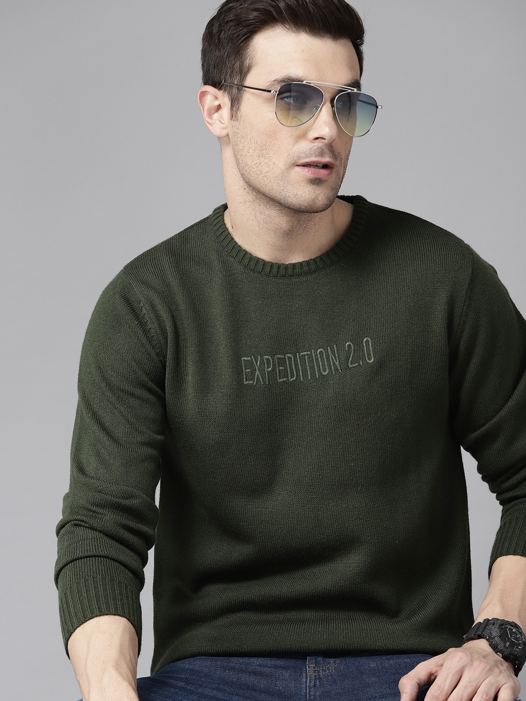 

The Roadster Lifestyle Co. Round Neck Regular Fit Pullover, Olive