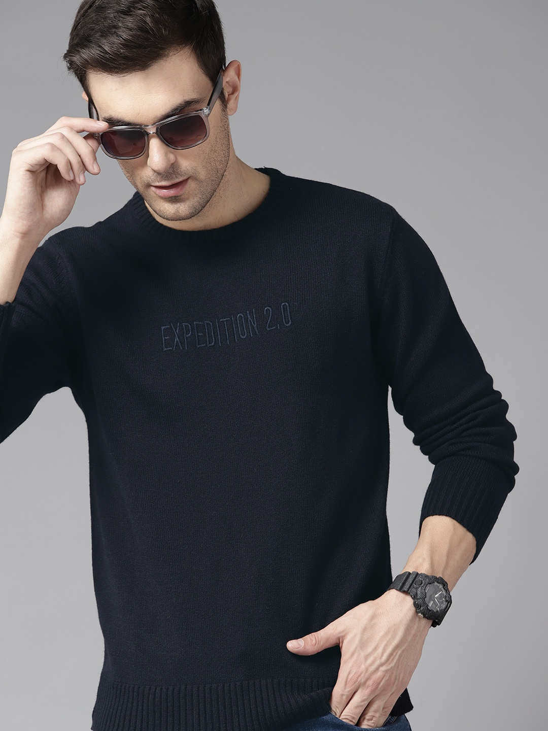 

The Roadster Lifestyle Co. Round Neck Regular Fit Pullover, Navy blue