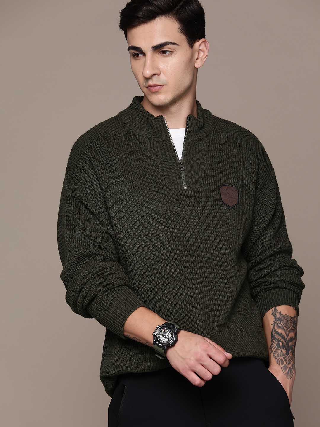 

The Roadster Lifestyle Co. Knitted Acrylic Pullover, Olive