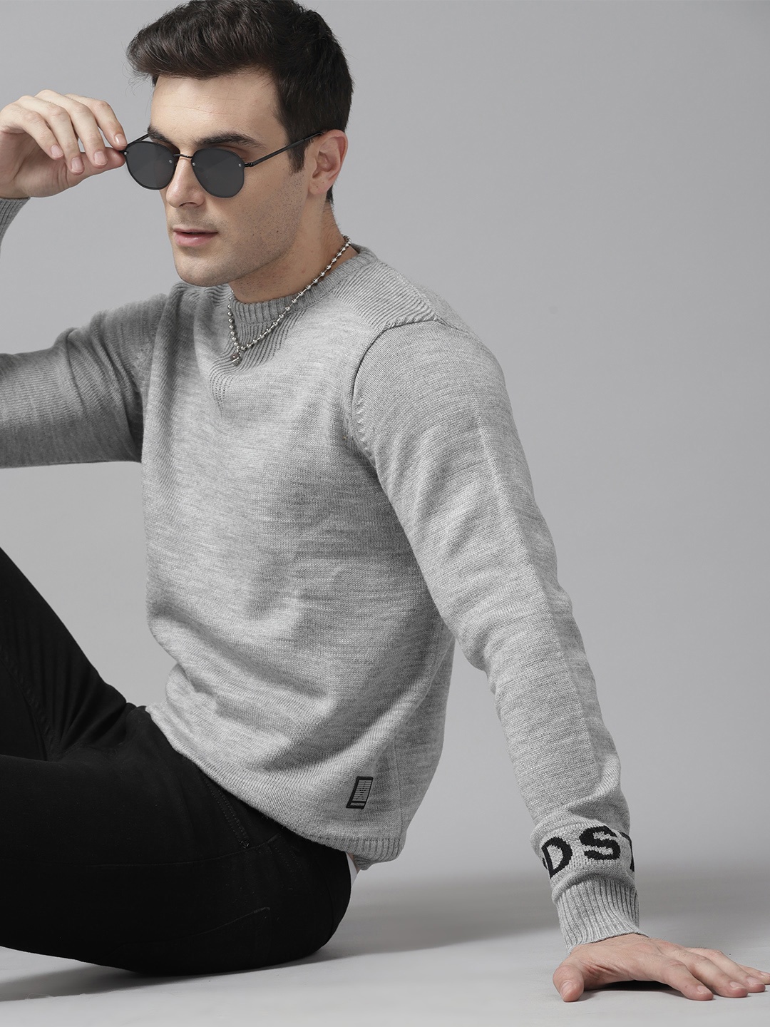 

The Roadster Lifestyle Co. Solid Pure Acrylic Grey Melange Pullover