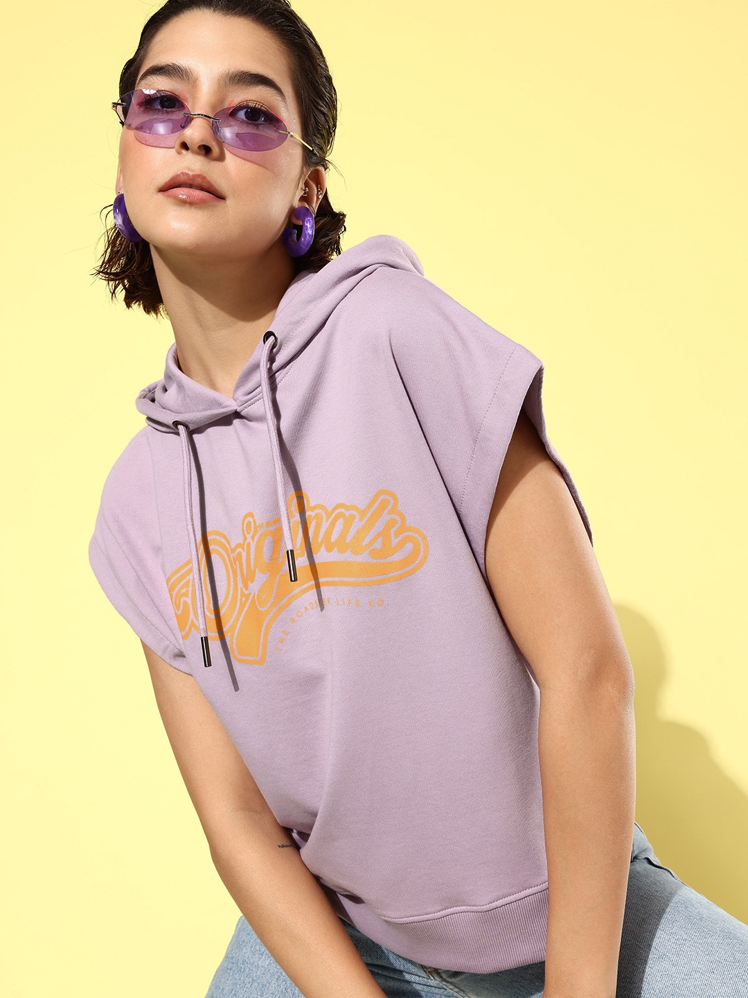 

The Roadster Life Co. Printed Oversized Hooded Sweatshirt, Lavender