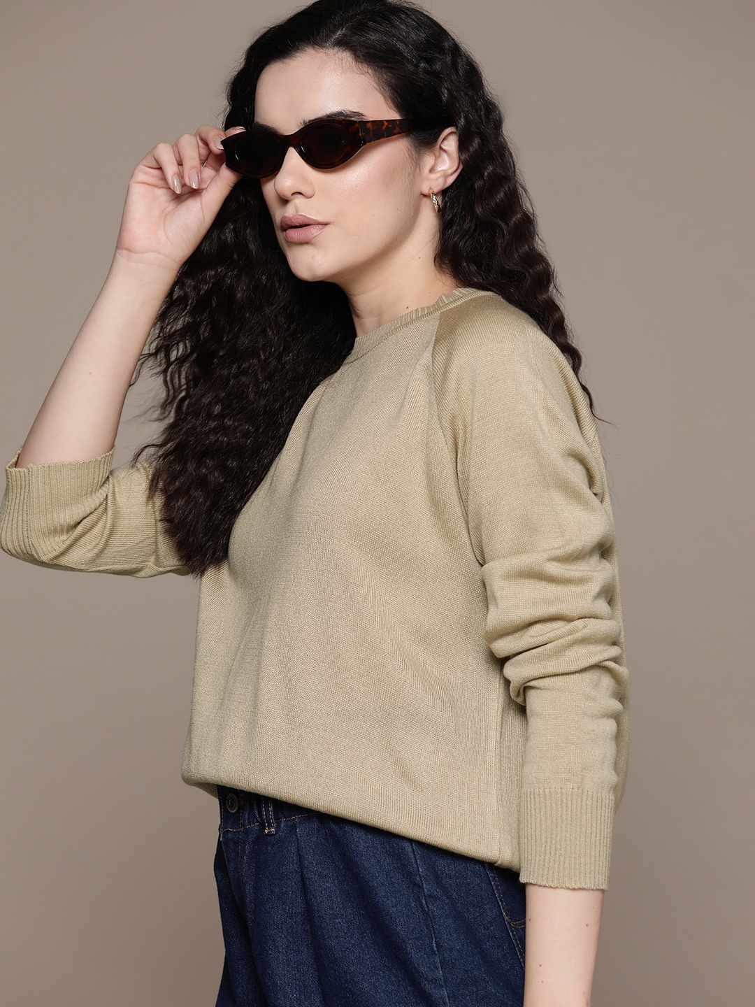 

The Roadster Lifestyle Co. Raglan Sleeves Acrylic Pullover, Taupe