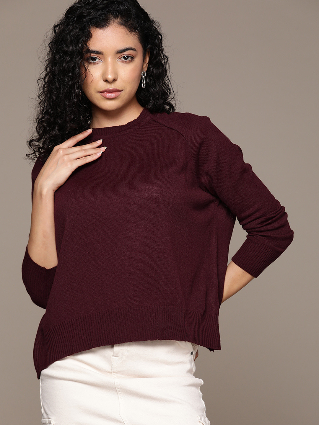

The Roadster Lifestyle Co. Raglan Sleeves Acrylic Pullover, Burgundy