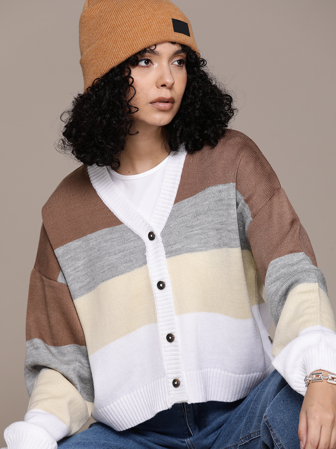 

The Roadster Lifestyle Co. Colourblocked Cardigan, Brown