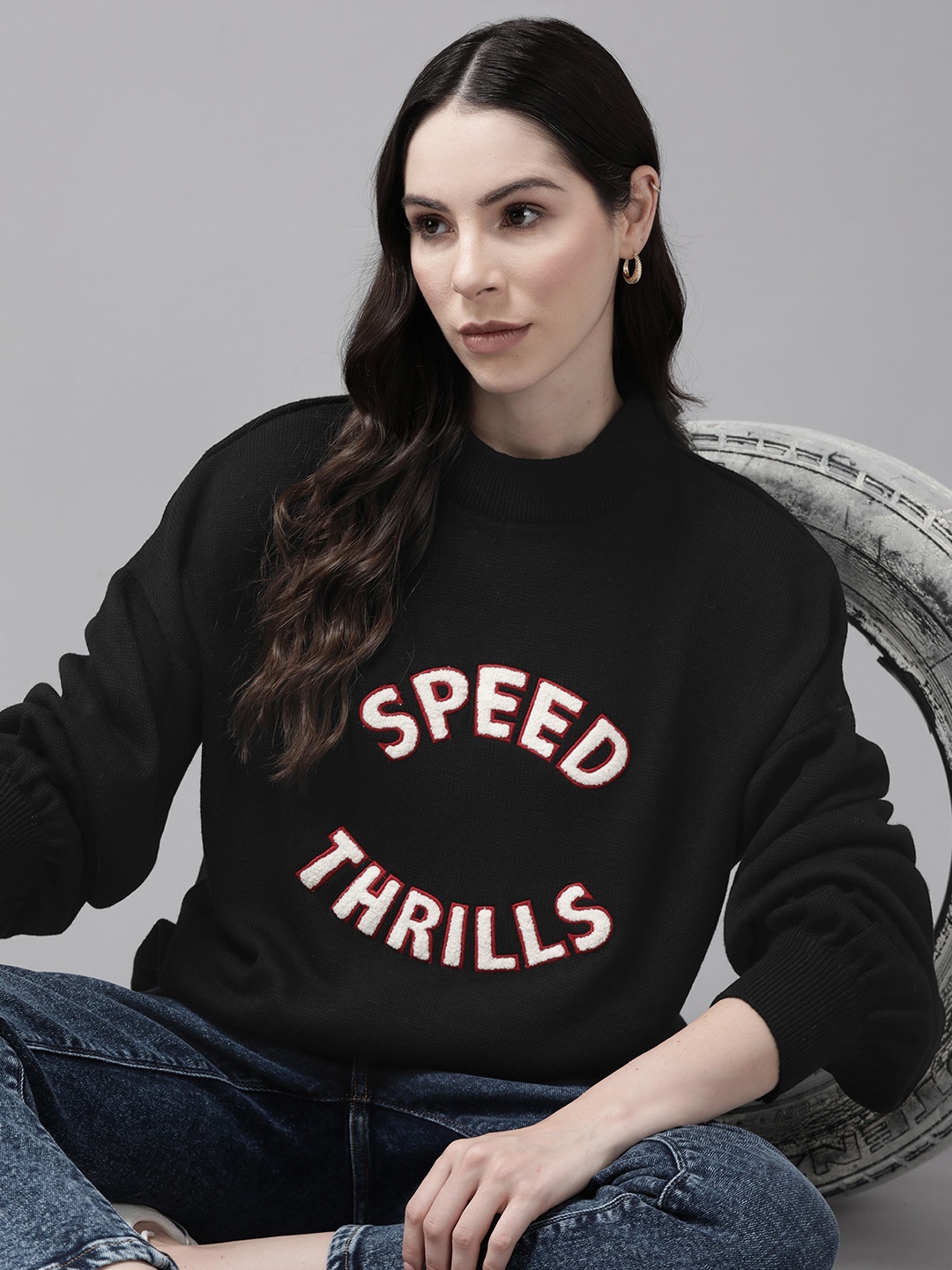 

The Roadster Lifestyle Co. Acrylic Applique Pullover, Black