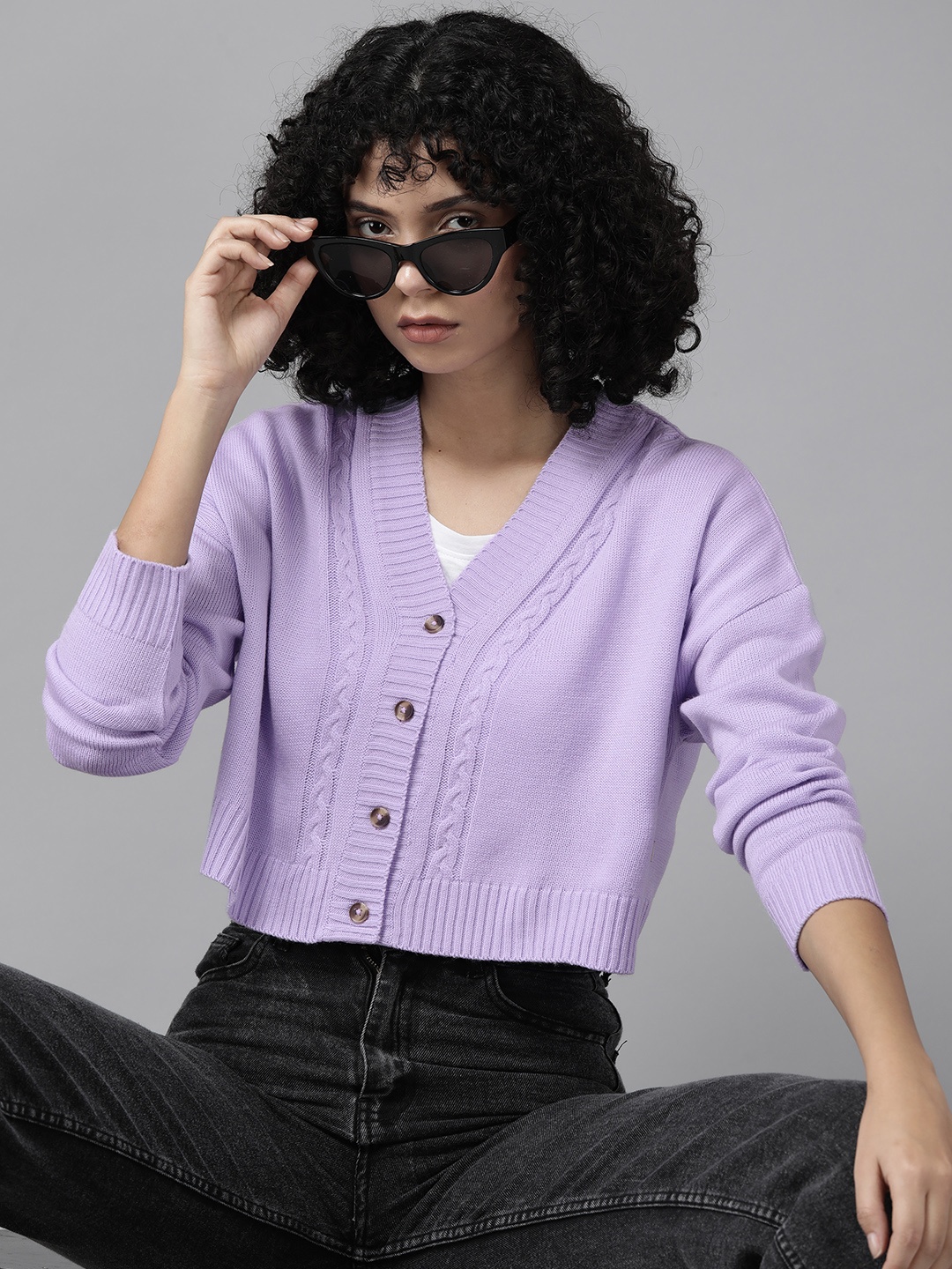 

The Roadster Lifestyle Co. Cable Knit Crop Cardigan, Lavender