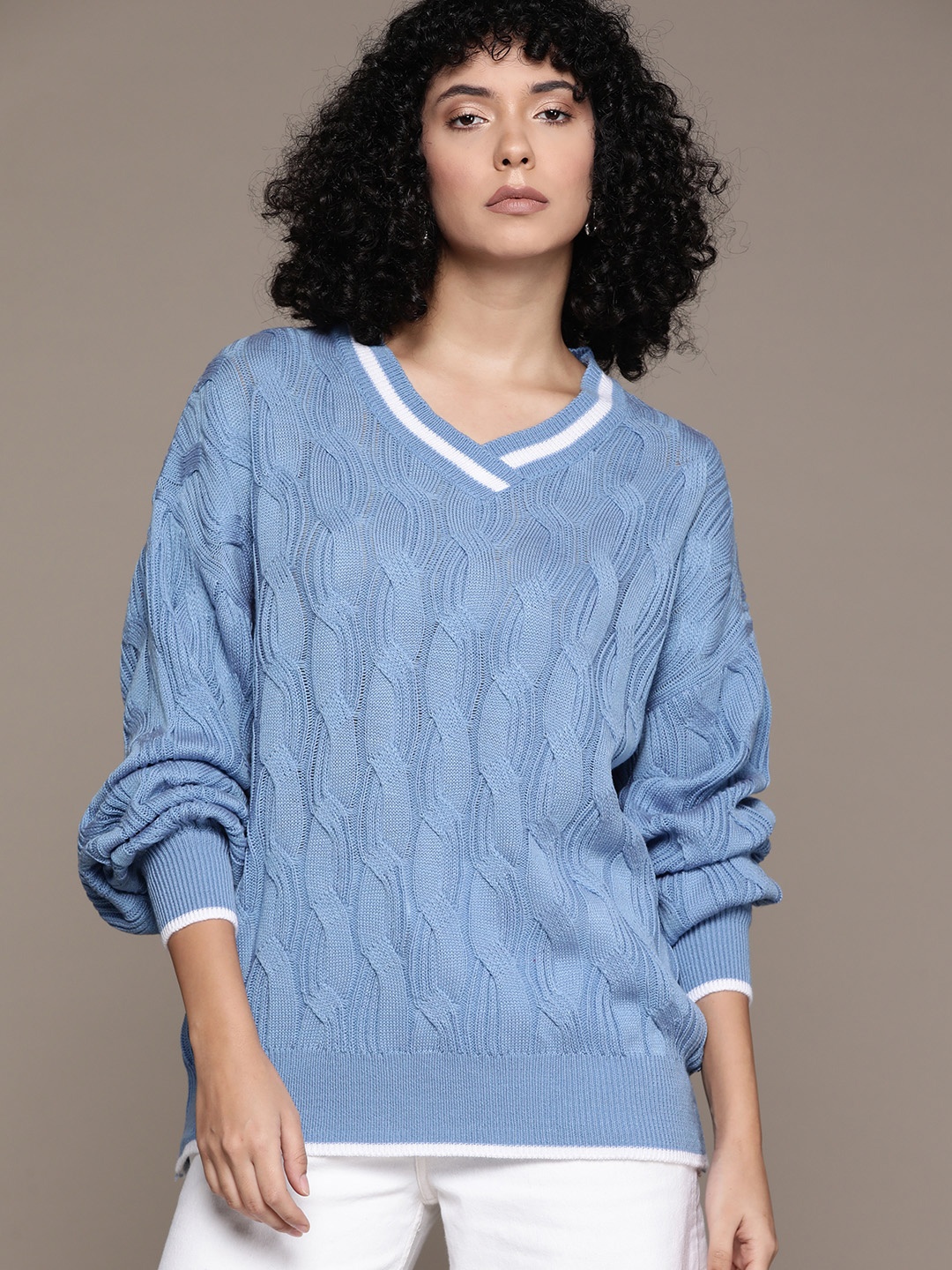 

The Roadster Lifestyle Co. Acrylic Cable Knit Oversized Pullover, Blue