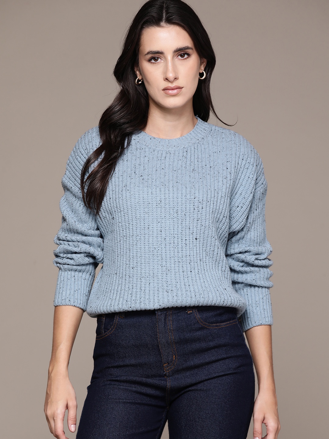 

The Roadster Lifestyle Co. Acrylic Ribbed Speckled Pullover, Blue