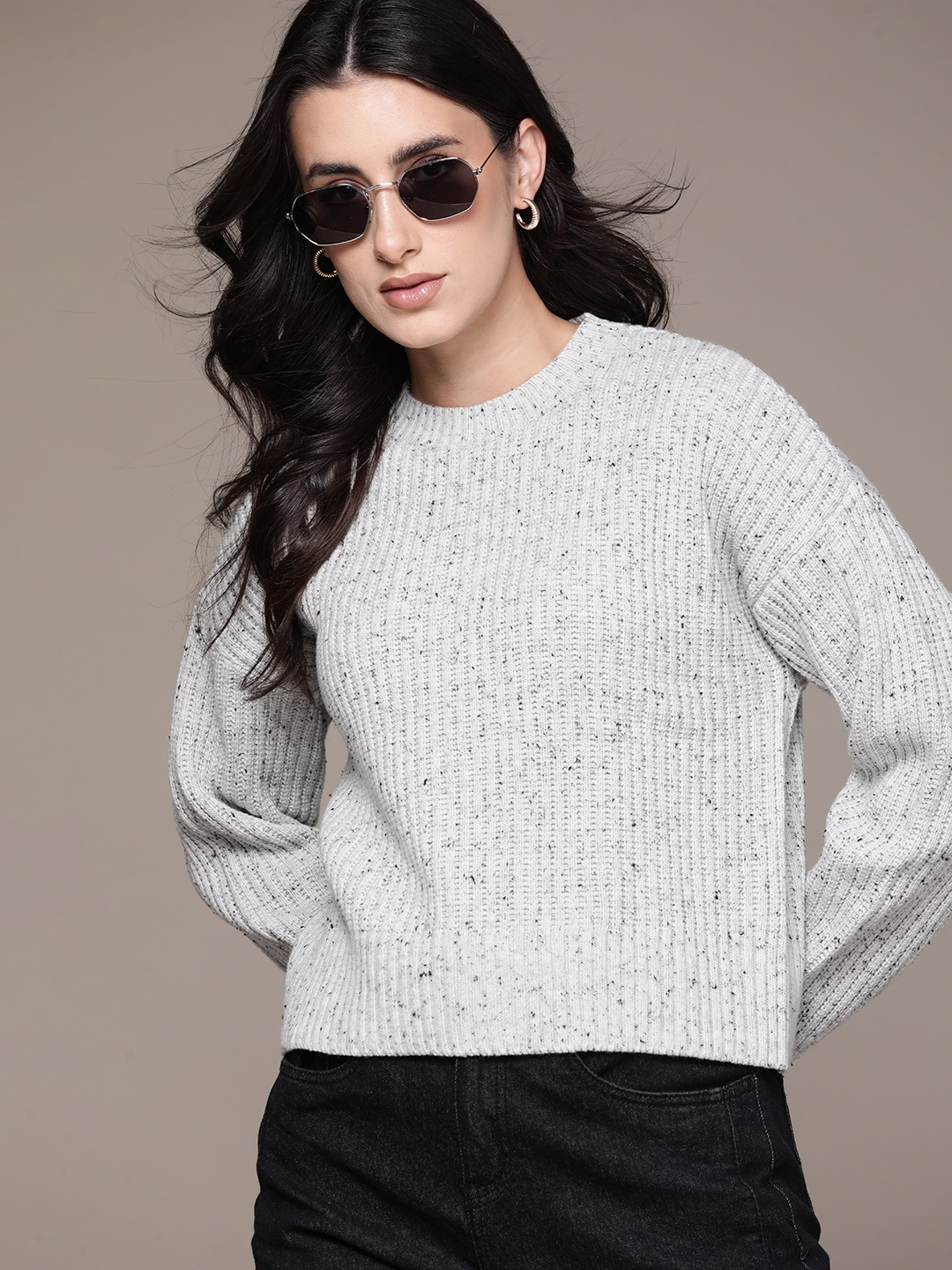 

The Roadster Lifestyle Co. Acrylic Ribbed Speckled Pullover, Off white