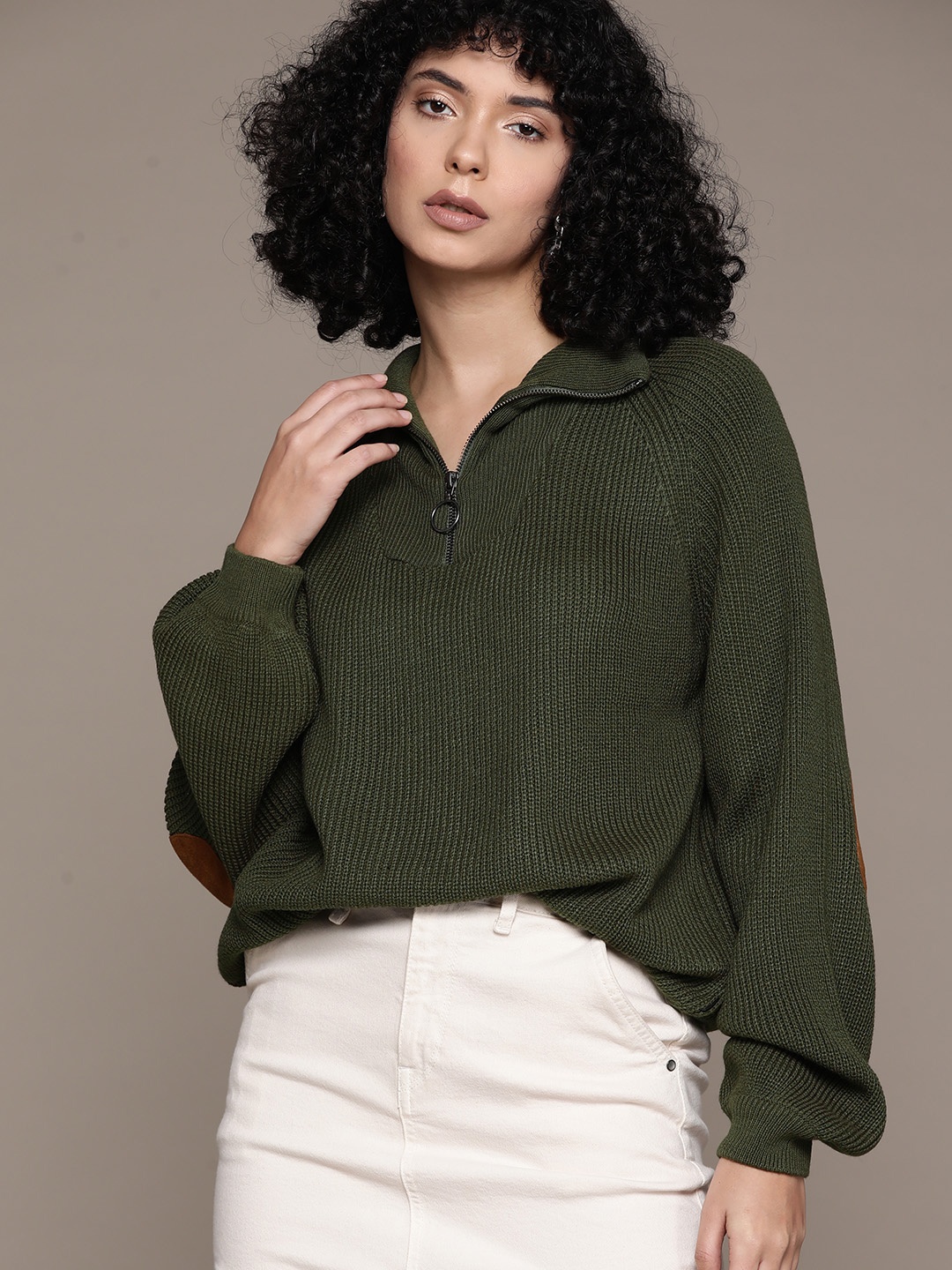 

The Roadster Lifestyle Co. Acrylic Ribbed High-Neck Boxy Pullover, Green