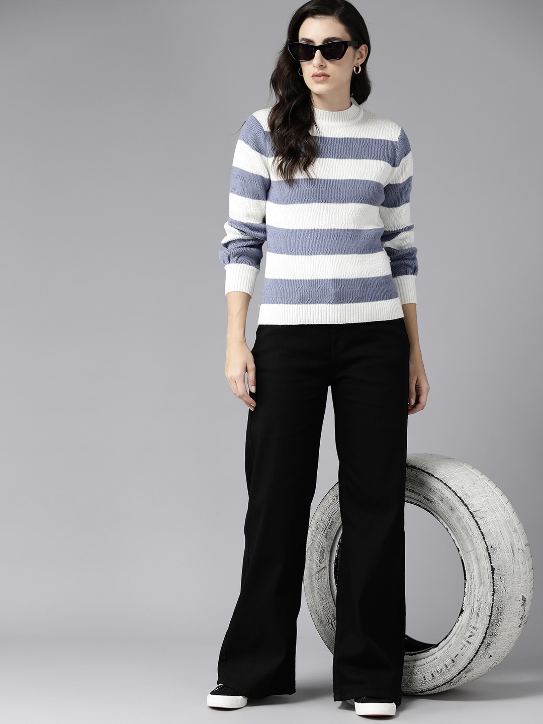 

The Roadster Lifestyle Co. Acrylic Striped Pullover, White