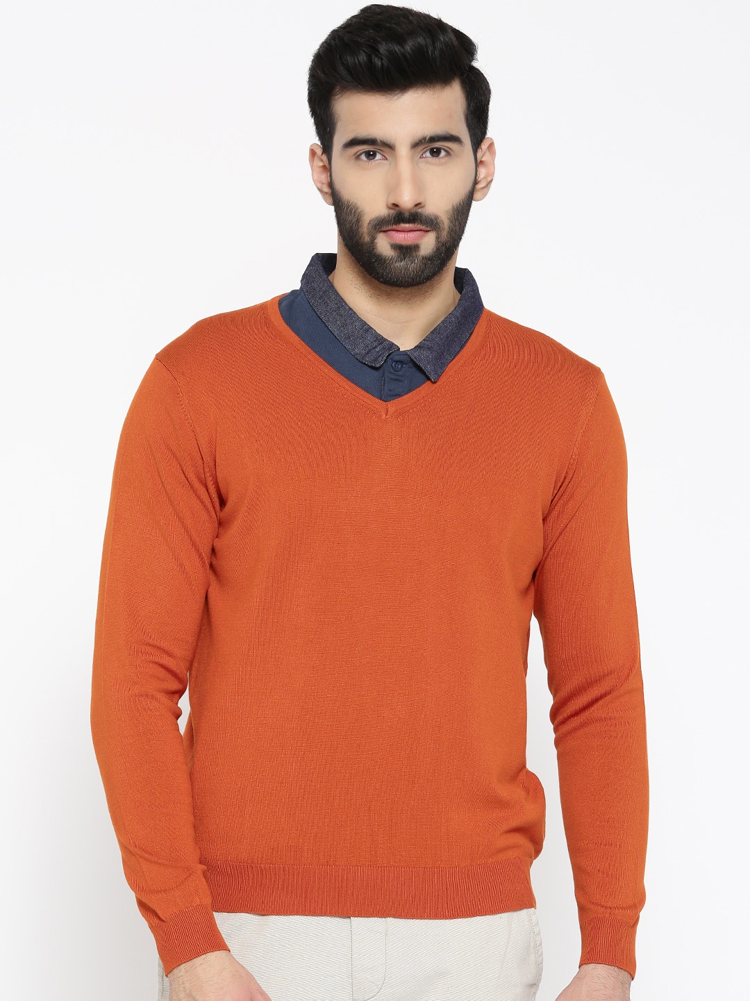 

Blackberrys Men Orange Solid Sweater