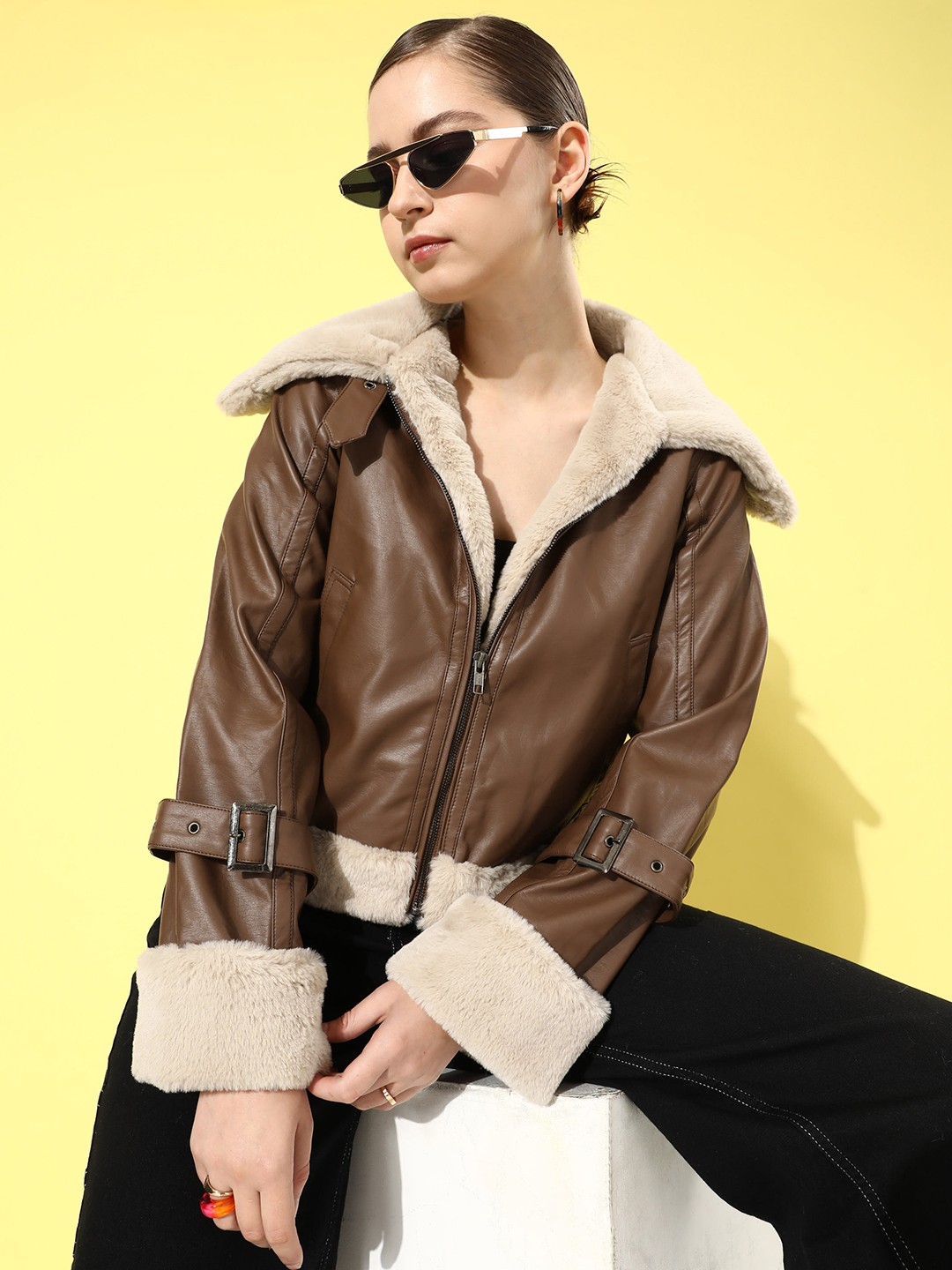

The Roadster Life Co. Faux Fur Trim Tailored Jacket, Brown