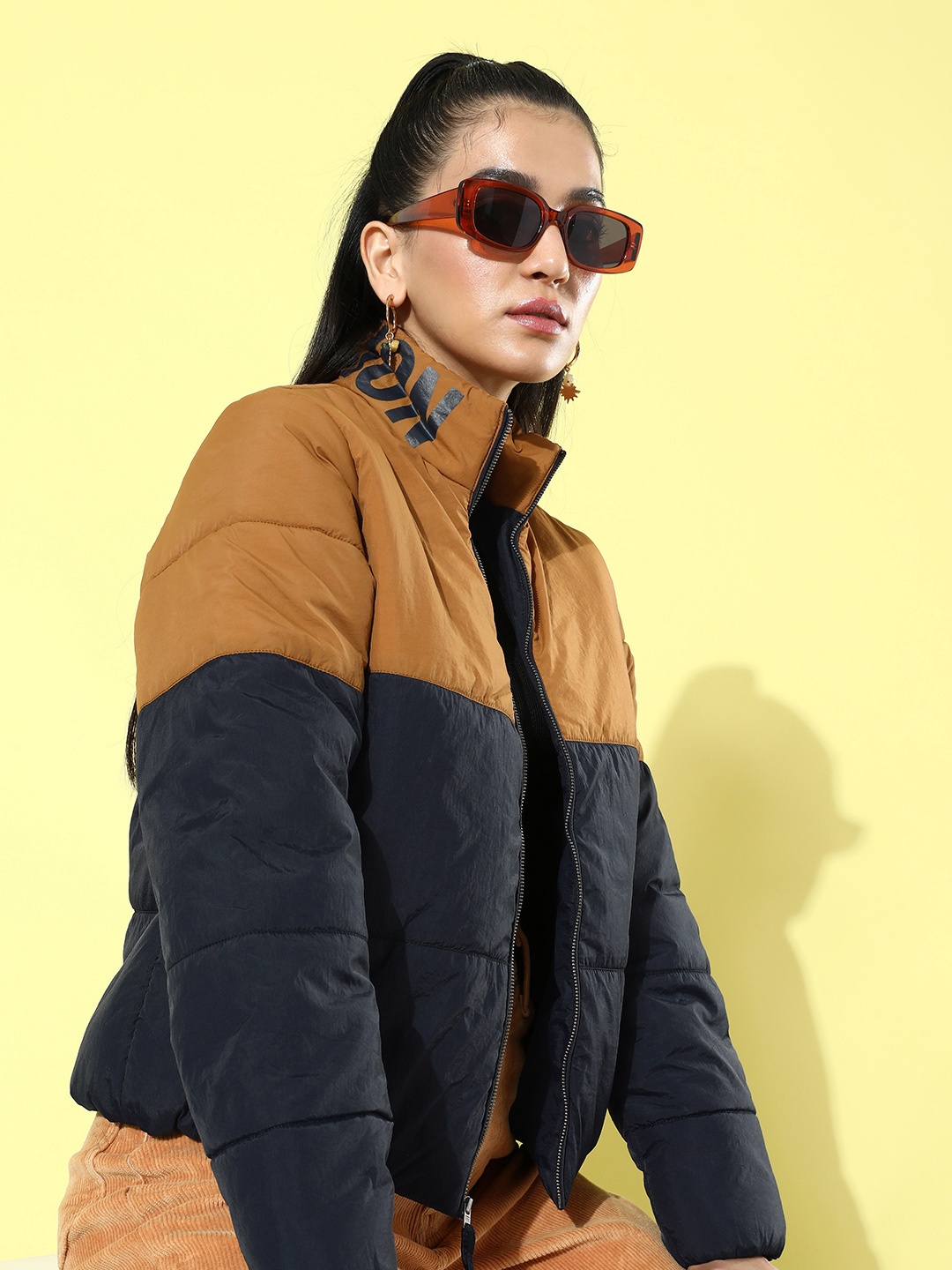 

The Roadster Life Co. December Frosty Winters DIY Colourblocked Puffer Jacket, Brown