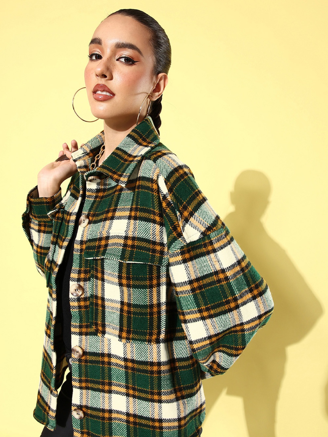 

The Roadster Life Co. Deep Green Checked Super Shackets Longline Tailored Jacket
