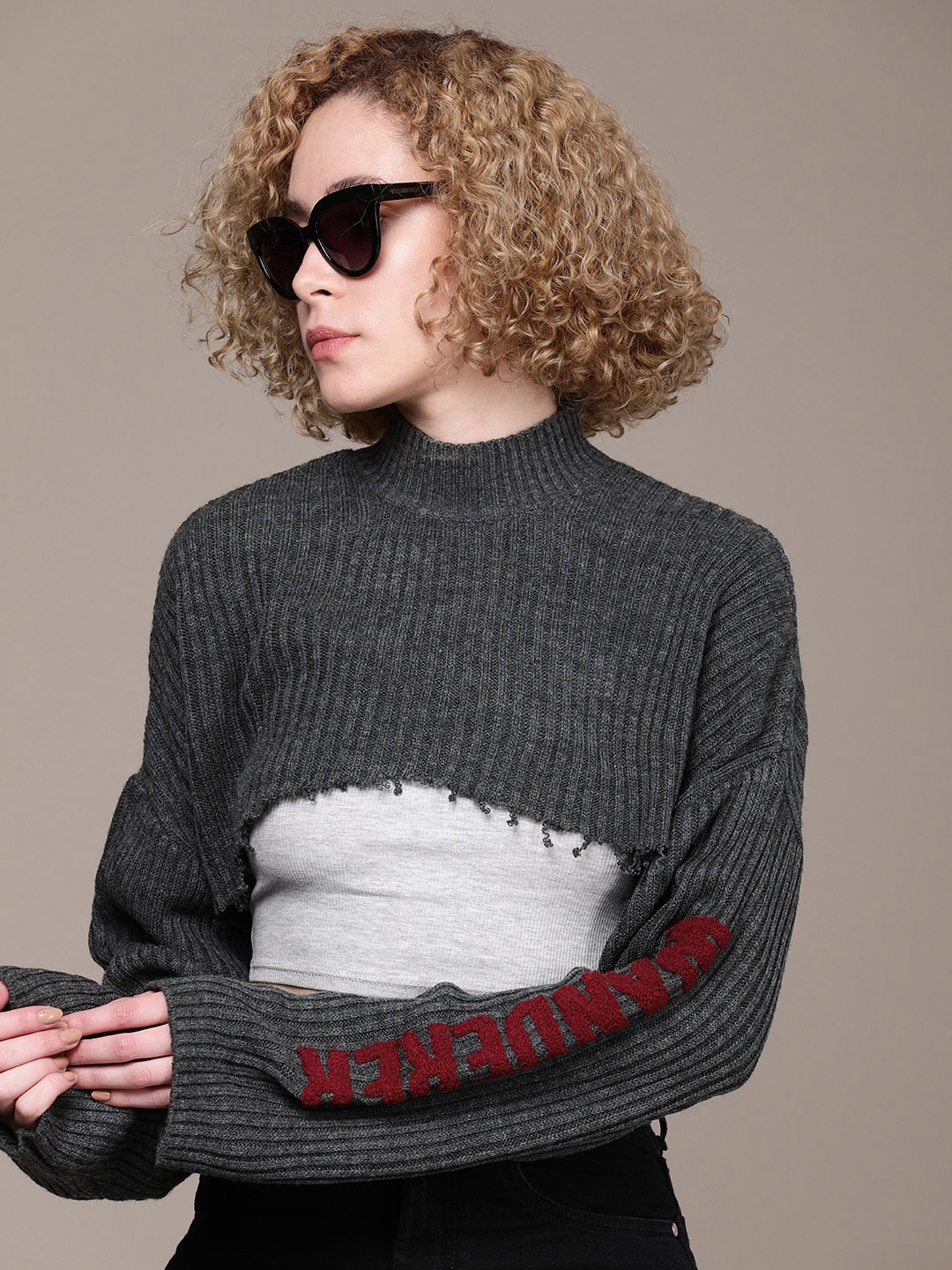 

The Roadster Life Co. Open Knit Crop Pullover, Grey