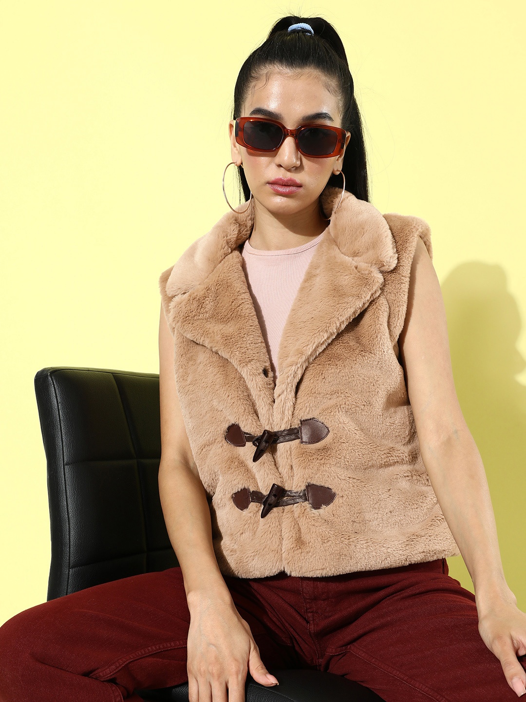 

The Roadster Life Co. December-Frosty Winters Soft Textures Fur Faux Tailored Jacket, Brown
