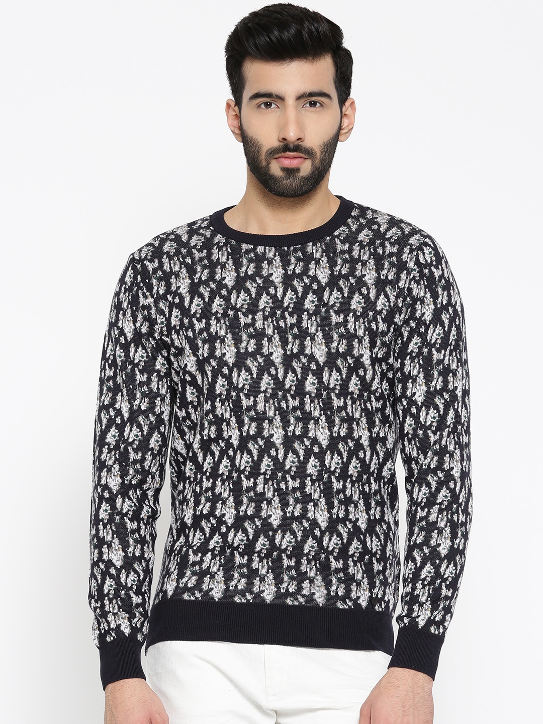 

Blackberrys Men Navy & Off-White Self-Design Pullover, Navy blue