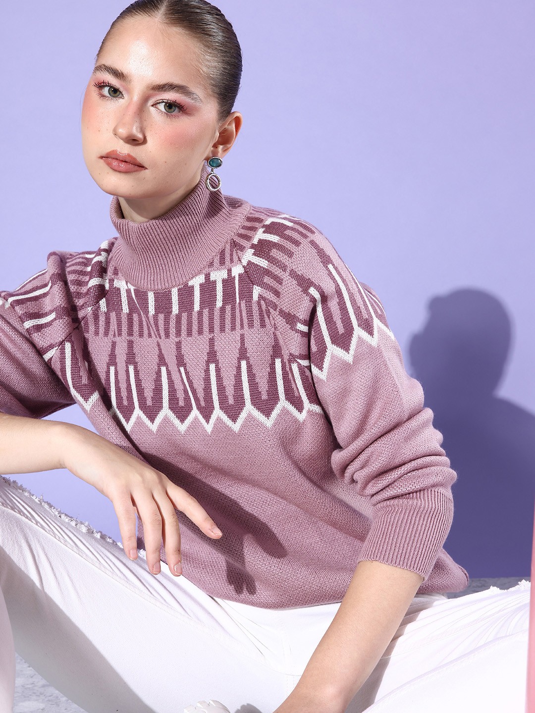 

The Roadster Life Co. September Hello Monsoon Bizz Hybrids Geometric Self Design Pullover, Mauve