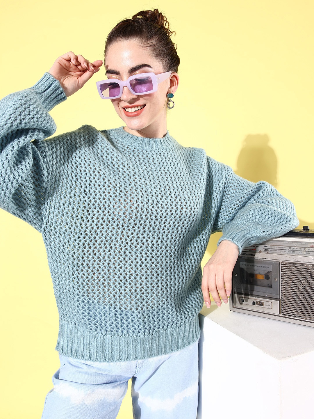 

The Roadster Life Co. September-Hello Monsoon-Bizz Hybrids Knitted Pullover Sweaters, Blue