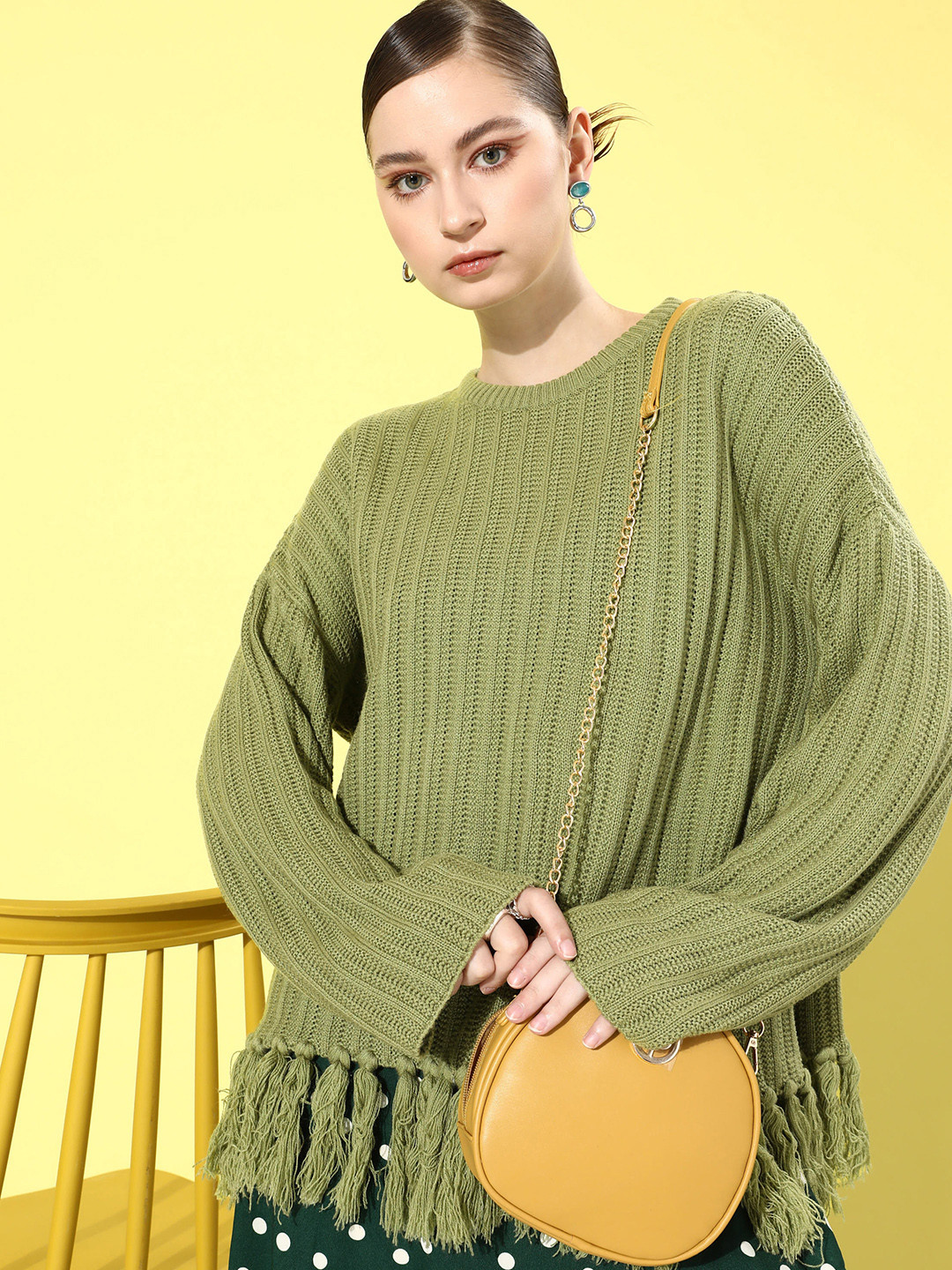 

The Roadster Life Co. Self Design Long Sleeves Pullover Sweater, Green