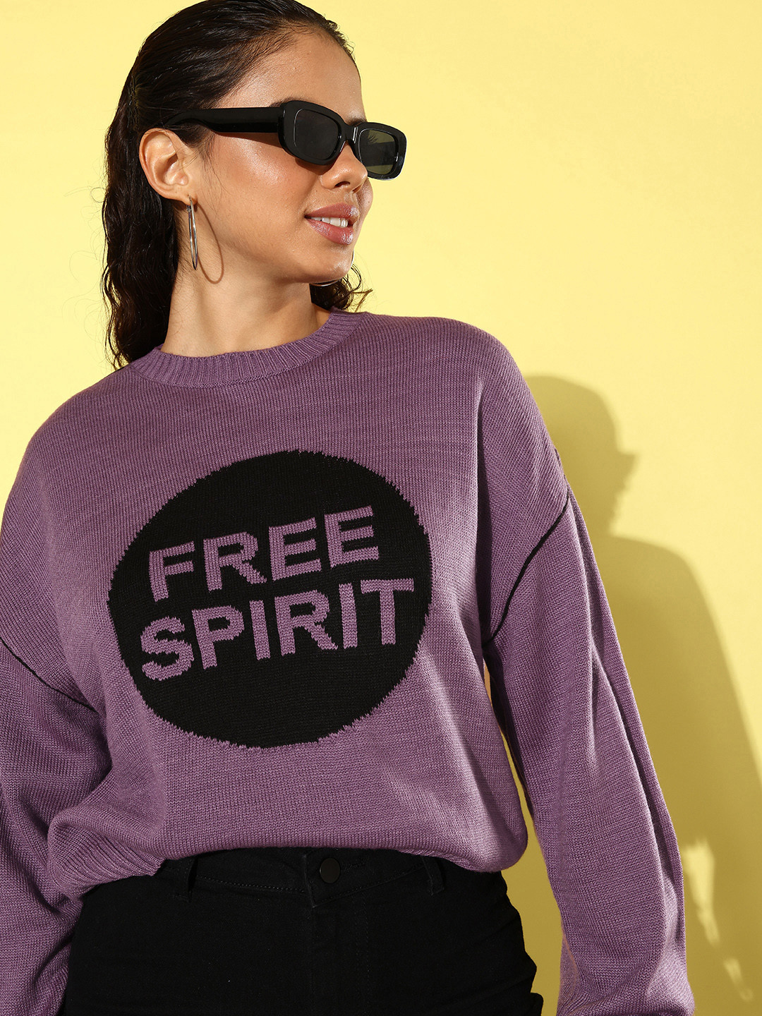 

The Roadster Life Co. Self Design Typography Pullover Sweater, Purple
