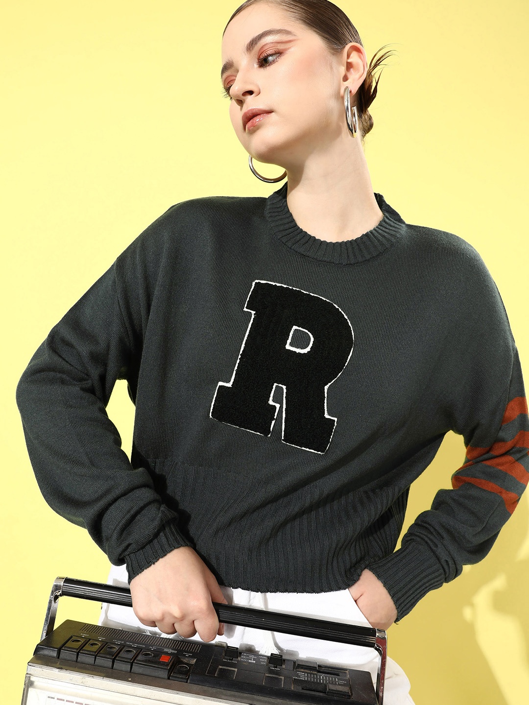 

The Roadster Life Co. Self Design Typography Pullover Sweater, Grey