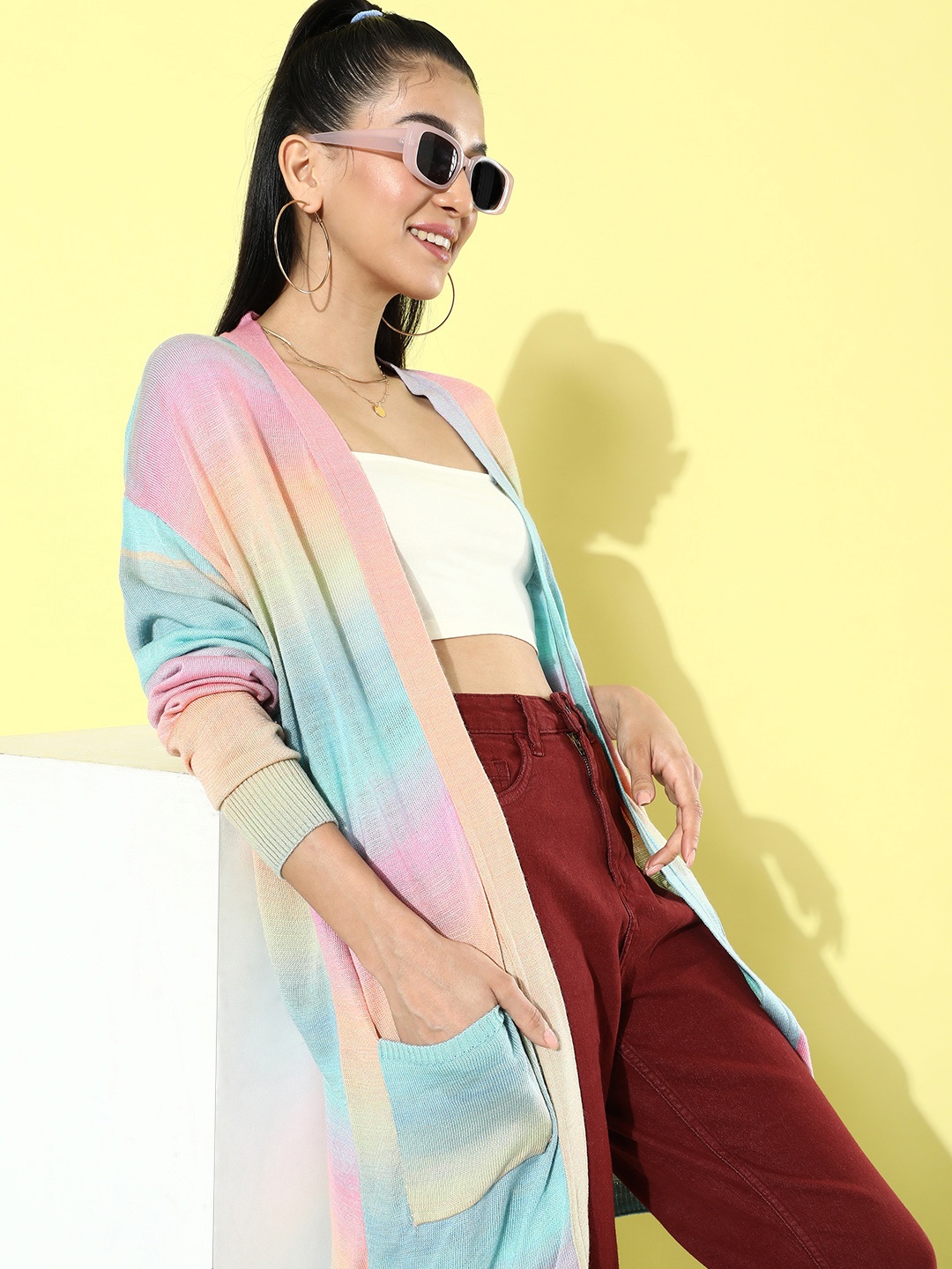 

The Roadster Life Co. Tie And Dye Front-Open Longline Sweater, Multi