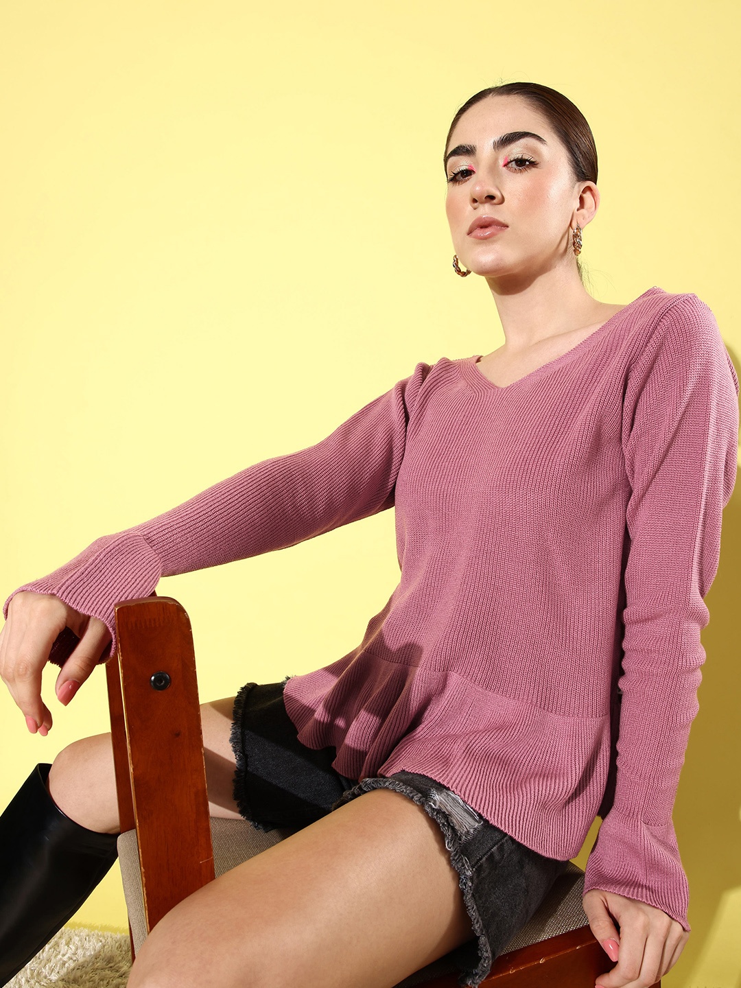 

The Roadster Life Co. Self-Design Peplum Design Pullover, Pink