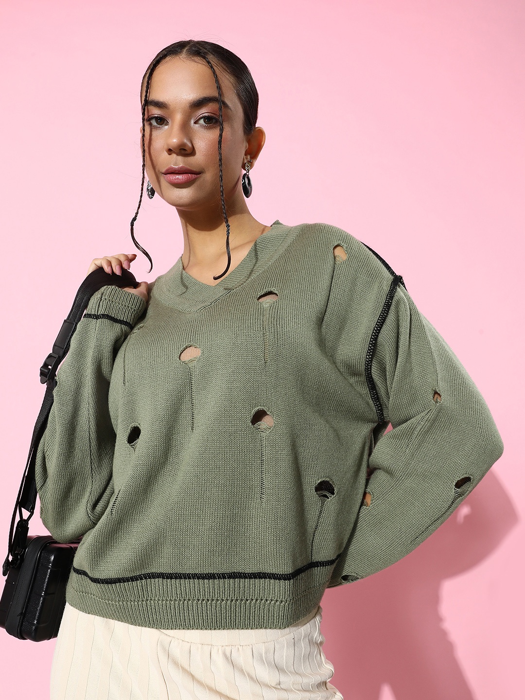 

The Roadster Life Co. Self-Design Distressed Pullover, Olive