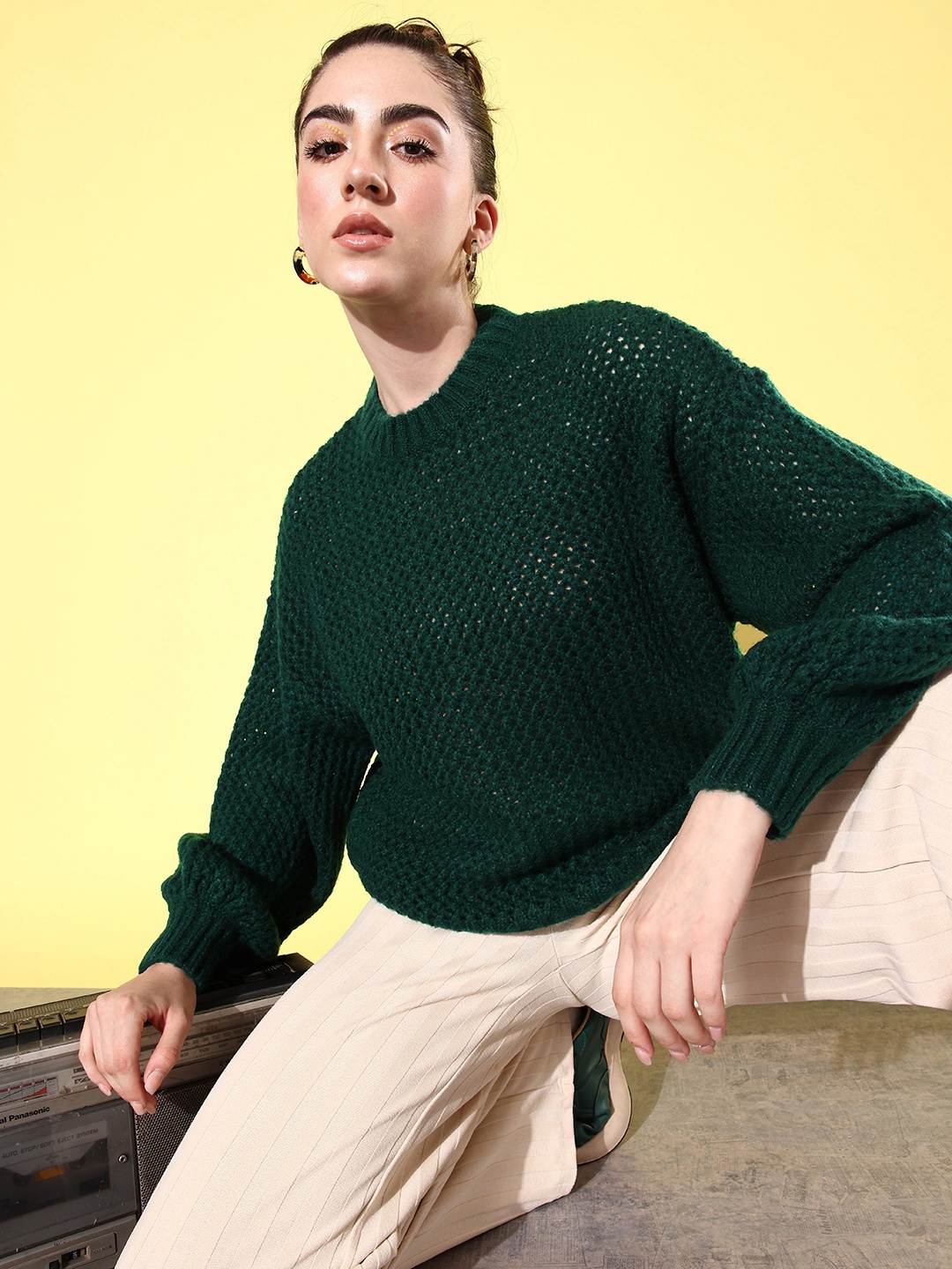 

The Roadster Life Co. September-Hello Monsoon-Bizz Hybrids Knitted Pullover Sweaters, Green