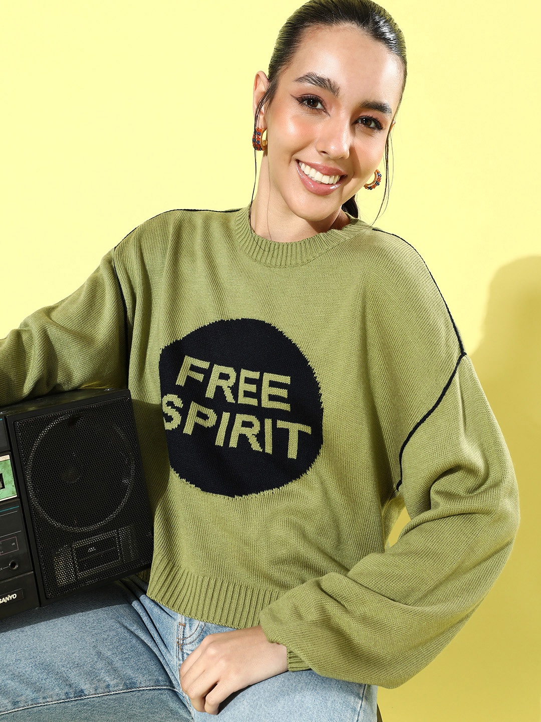 

The Roadster Life Co. Self Design Typography Pullover Sweater, Olive