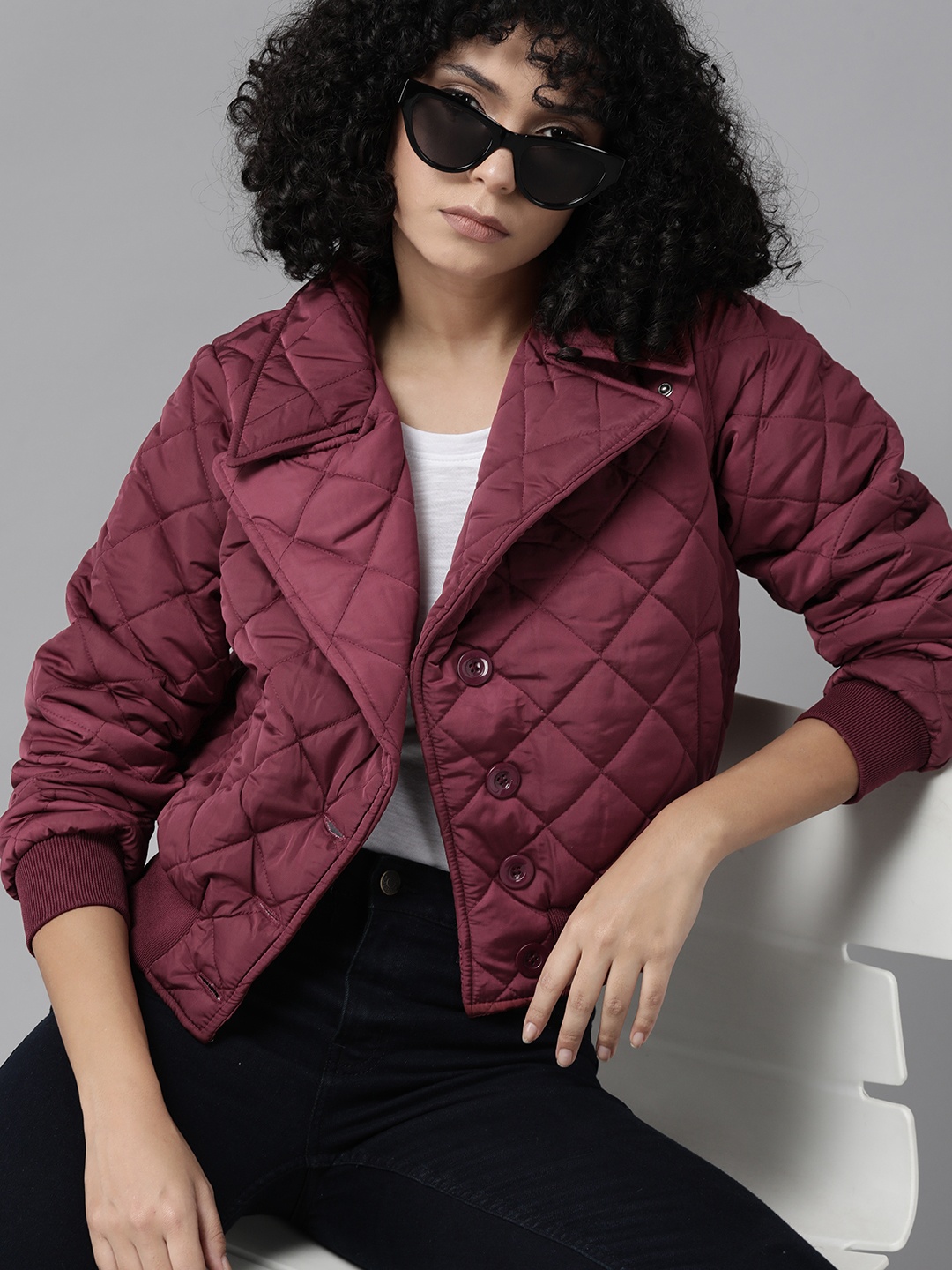 

The Roadster Lifestyle Co. Notched Lapel Collar Puffer Jacket, Burgundy