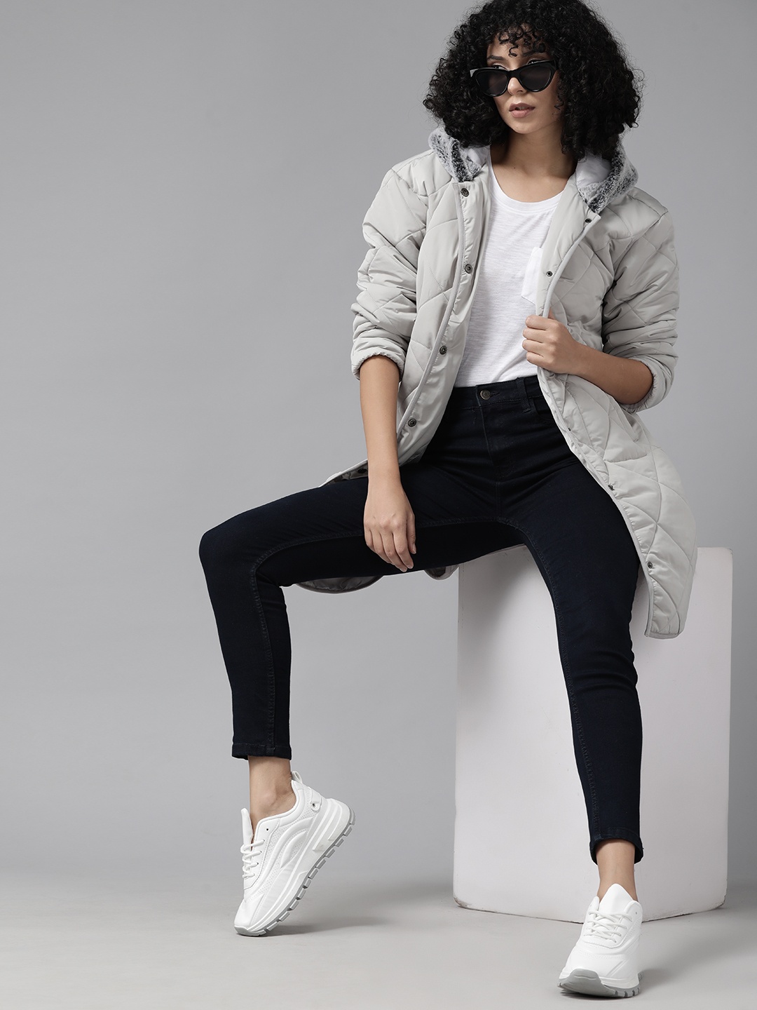 

The Roadster Lifestyle Co. Longline Puffer Hooded Jacket, Grey